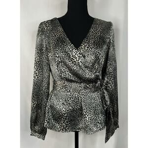 Cato Leopard Print Silky Wrap Top Size S Career Cocktail Party Holiday NYE Glam